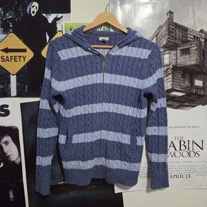 L.L Bean Striped Blue Knit Sweater